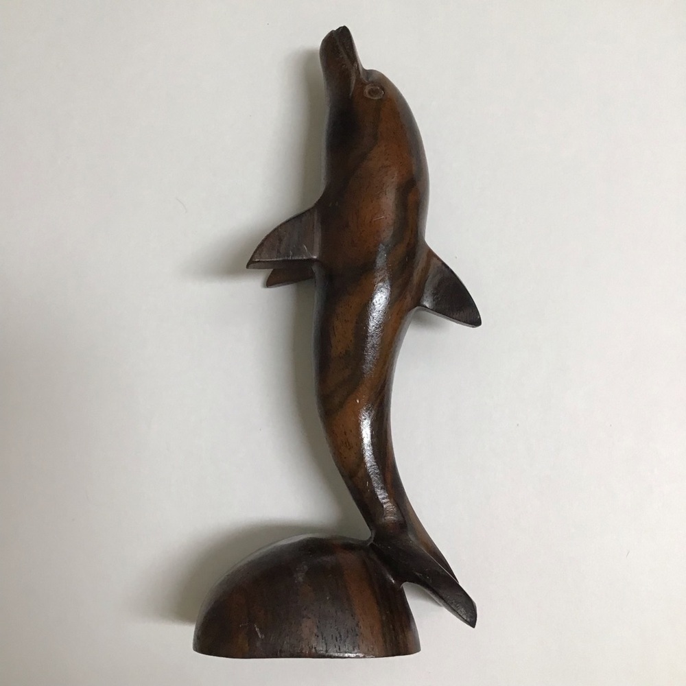 Dolphin Statue 6” Hand Carved Ironwood Wood Art Decor Marine Coastal FL Vintage